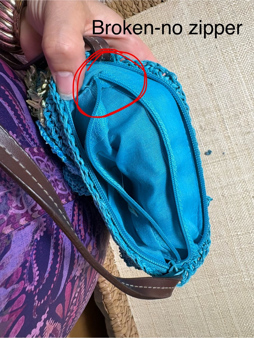 Cappelli Starworld Blue Crochet Shoulder Bag Floral Boho Beach Handbag - Picture 5 of 6